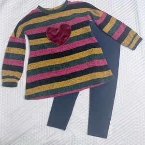 🎀 3/$30 🎀 Bonnie Jean Size 4 Striped Heart Sweater Tunic & Leggings Set